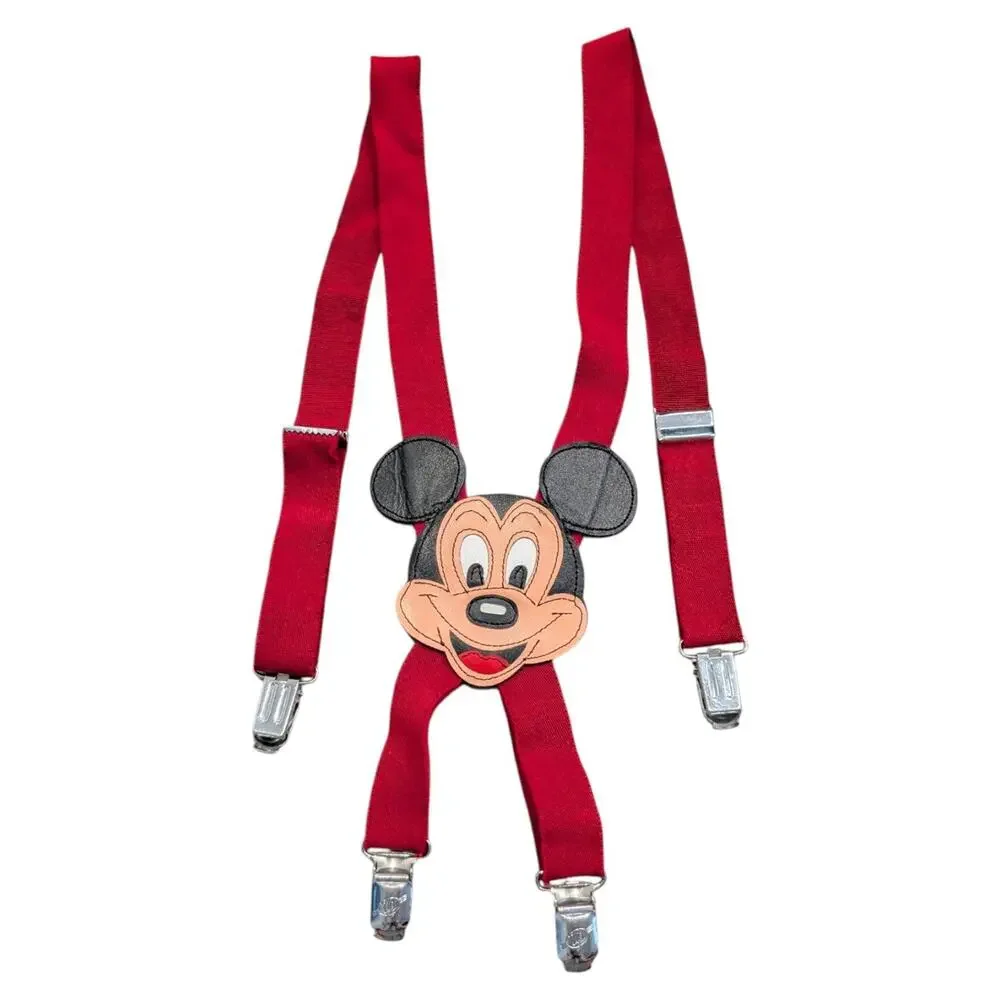 80s Youth Leather Mickey Mouse Face Suspenders